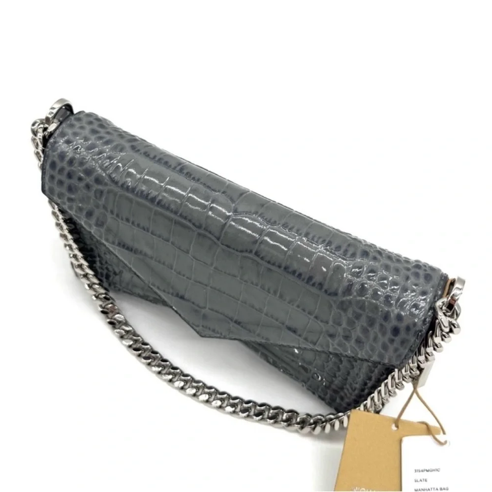 Michael Kors Collection Manhatta Medium Crocodile Embossed Patent Leather Bag - Picture 8 of 12